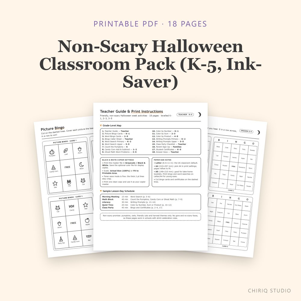 Halloween Classroom Activities K-5 — printed pages