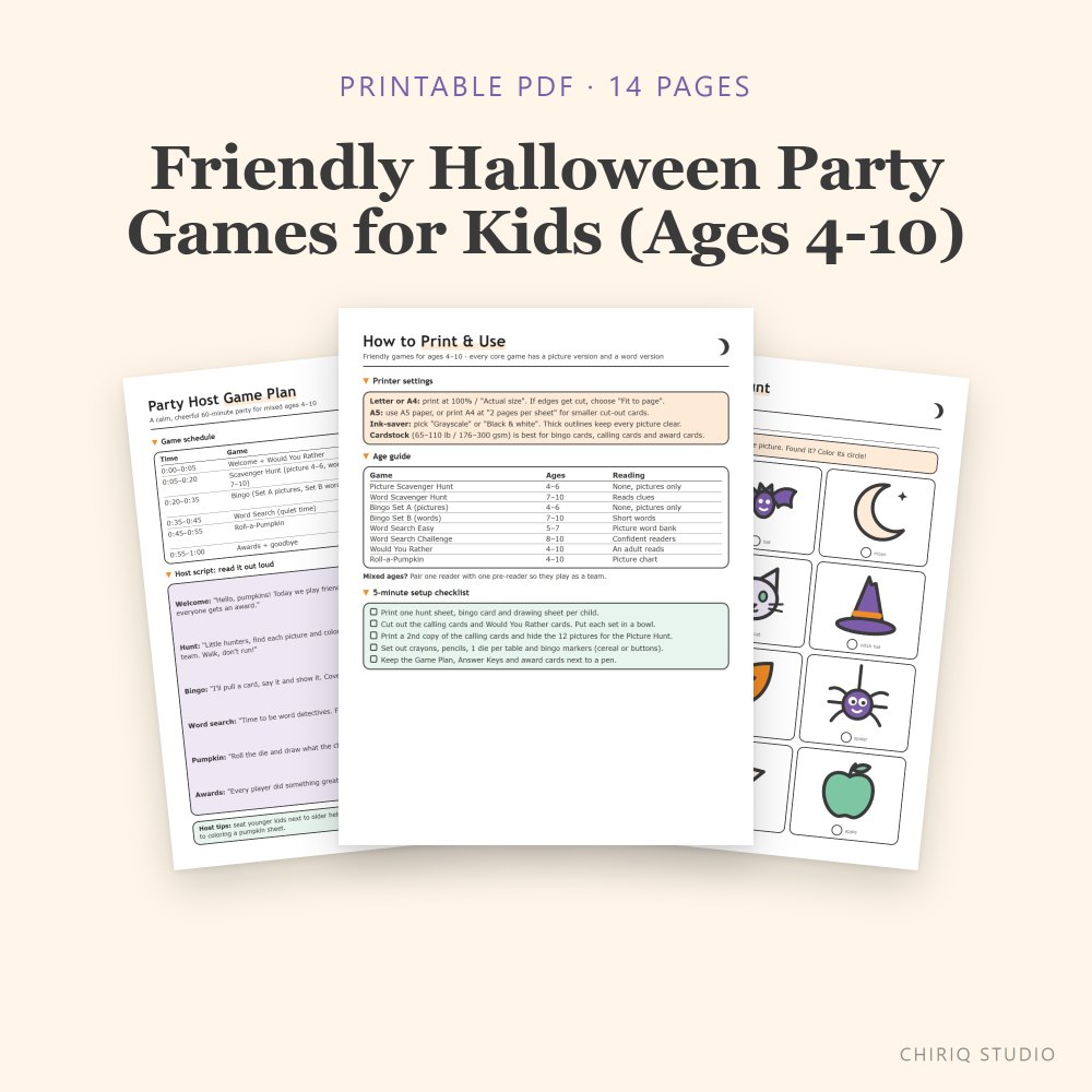 Halloween Games for Kids Ages 4-10 — printed pages