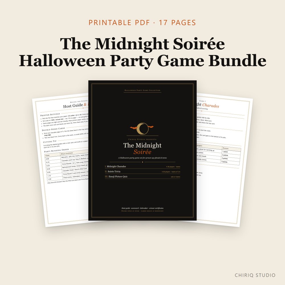Halloween Party Games Printable for Adults and Teens — printed pages