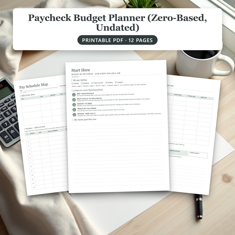 Paycheck Budget Planner Printable — printed pages
